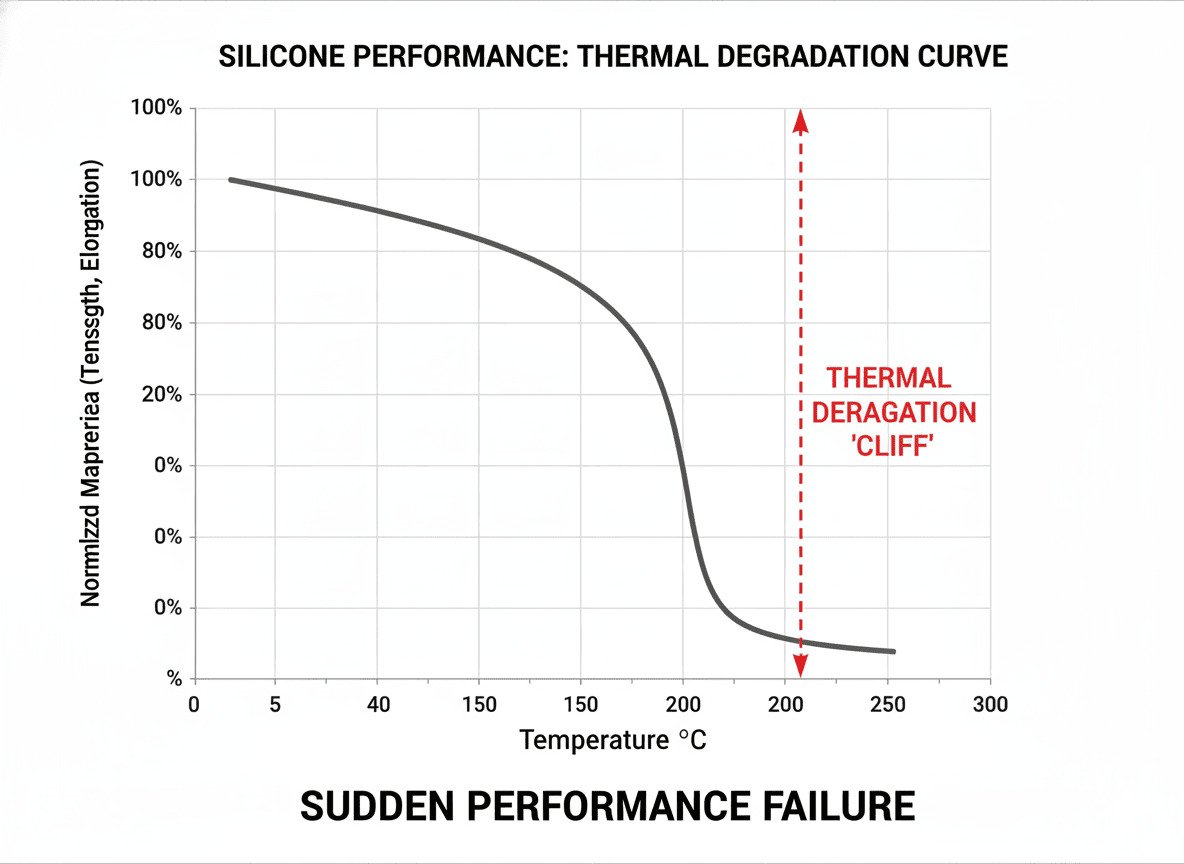 Chart showing silicone property degradation over temperature