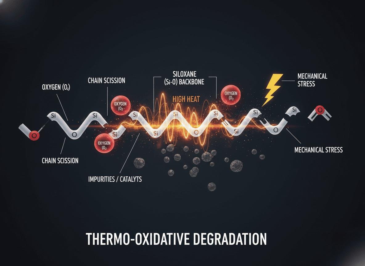 Microscopic view of degraded silicone polymer chains