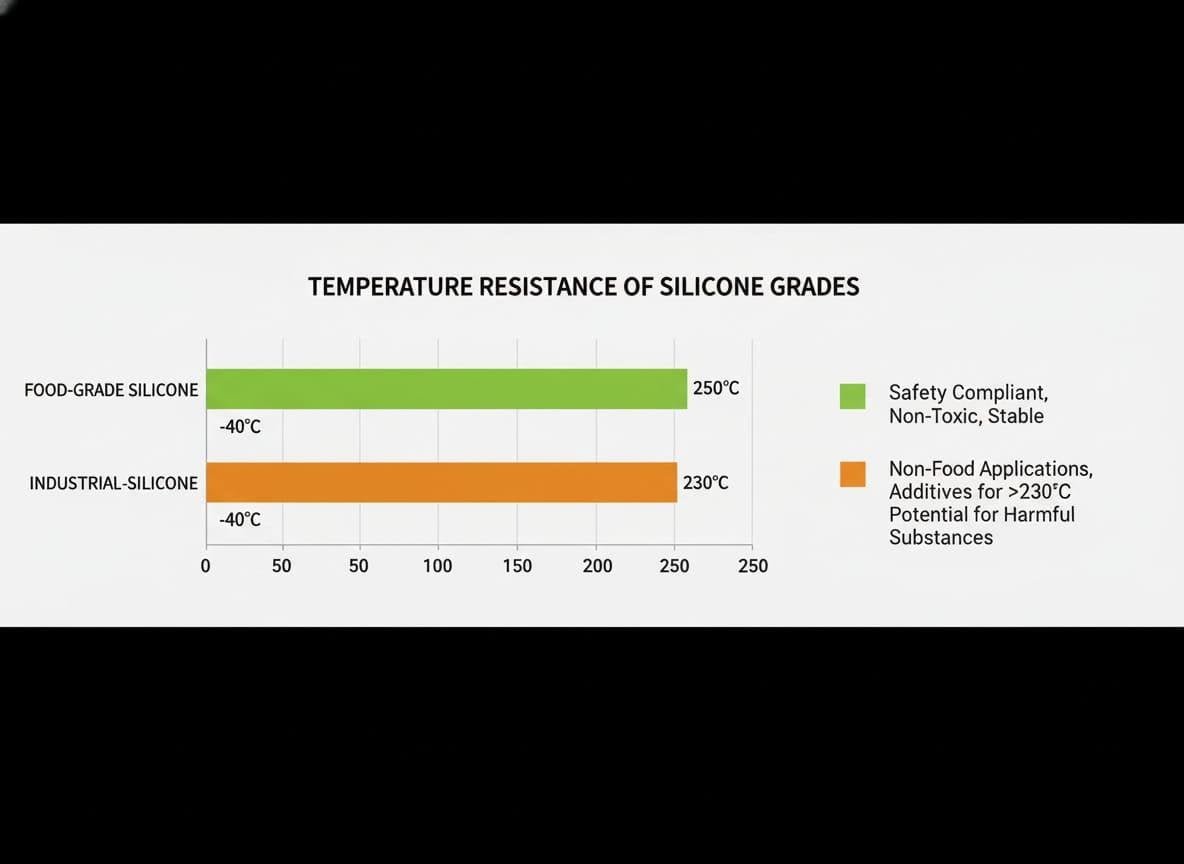 A graph showing the temperature resistance ranges of food-grade and industrial-grade silicone