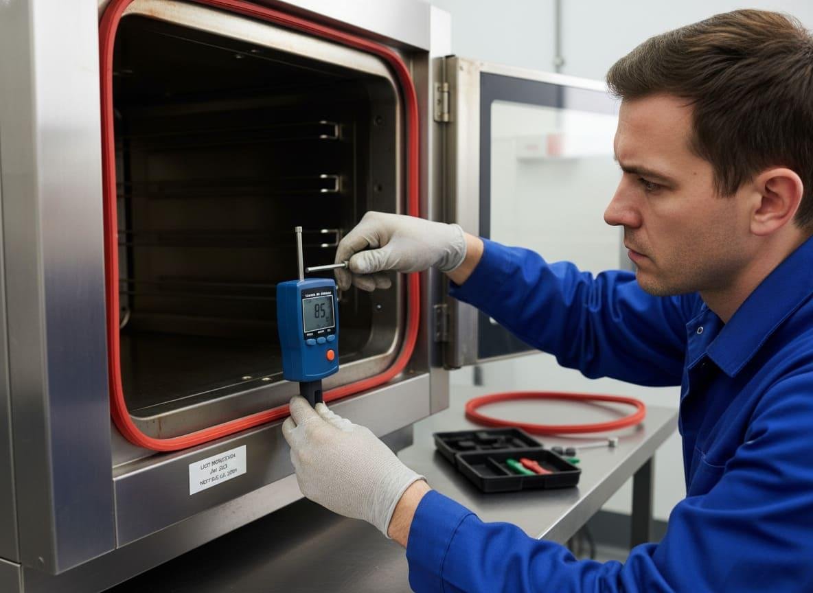 maintenance technician checking oven seal